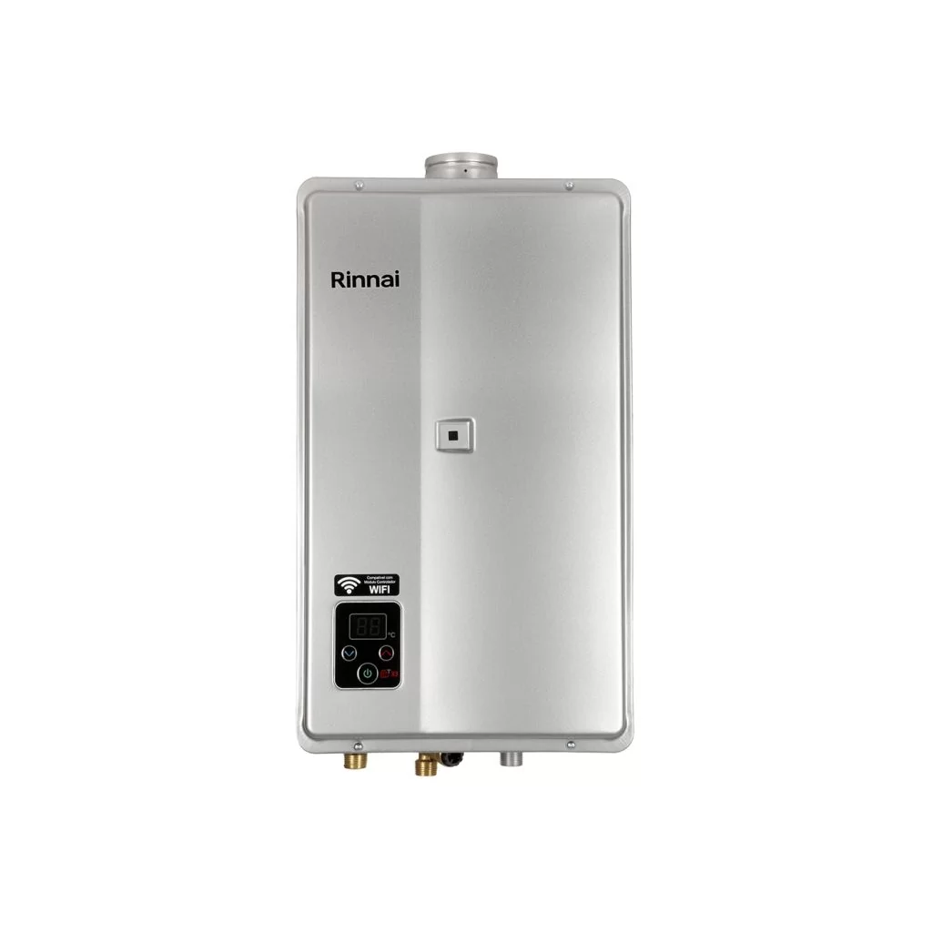 aquecedor de água para cozinha industrial modelo rinnai cor prata